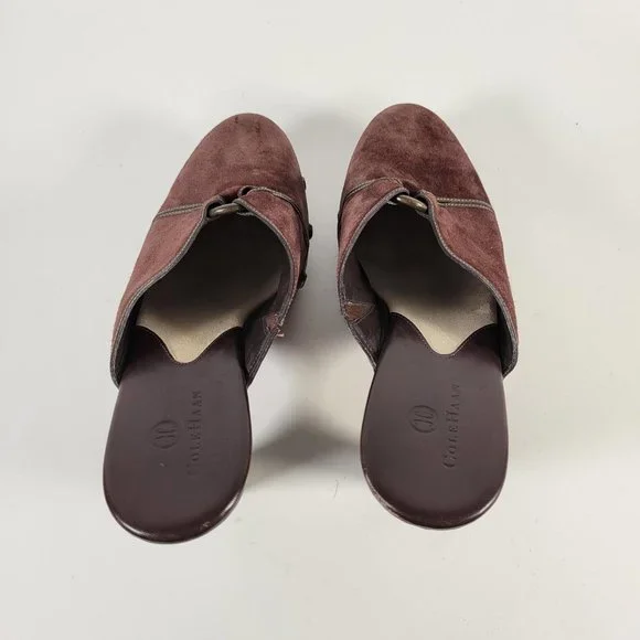 Cole Haan Brown Suede Studded Metal Details Mules Clogs Heels Women Size 8.5 - Picture 6 of 11